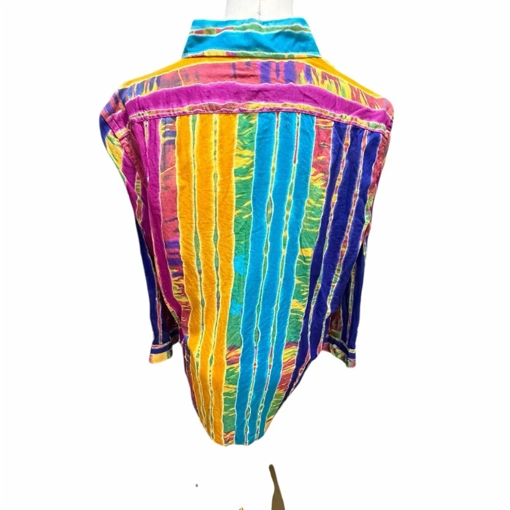 Lauren  Ralph Lauren Multicolor Striped Tie Dye ShirtButton Down Shirt XL - Picture 5 of 9